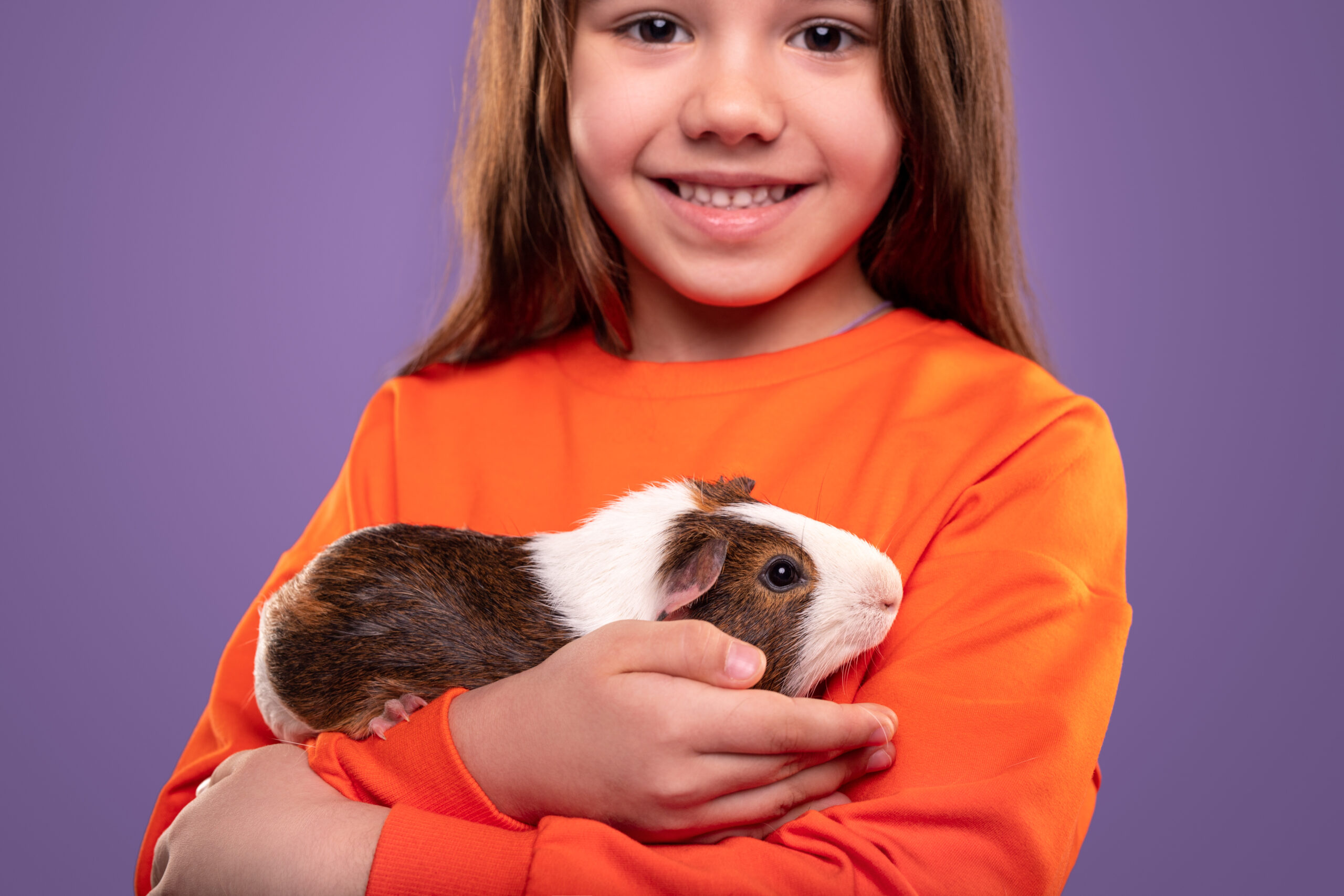 Mädchen hält ein Meerschweinchen im Arm – beliebte Kleintiere für Anfänger und Familien